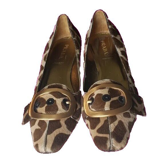 Prada Vintage Calf Hair Giraffe Print Buckle Kitten Heels~$585 - Picture 2 of 13